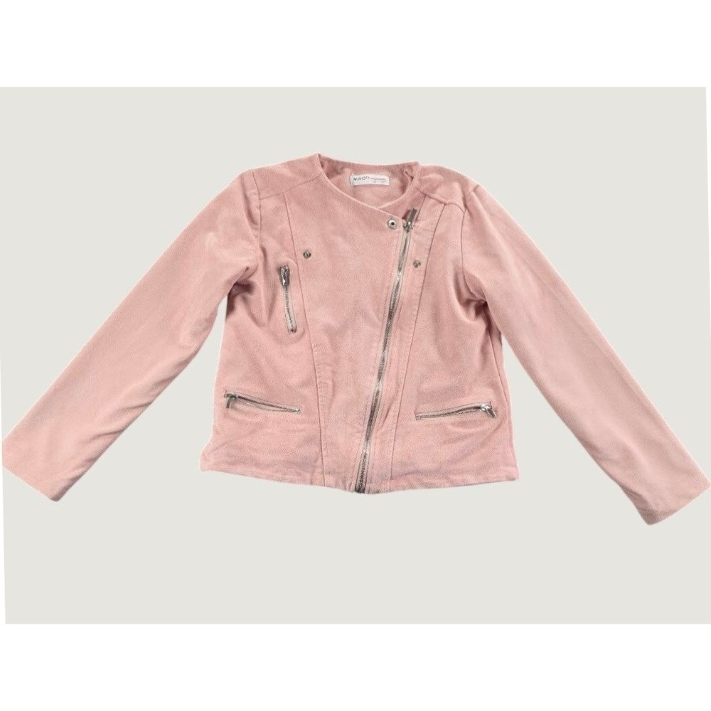 Minoti Moto Jacket Kids 12-13Yrs Pink Excellent Faux Suede Peplum Back Biker